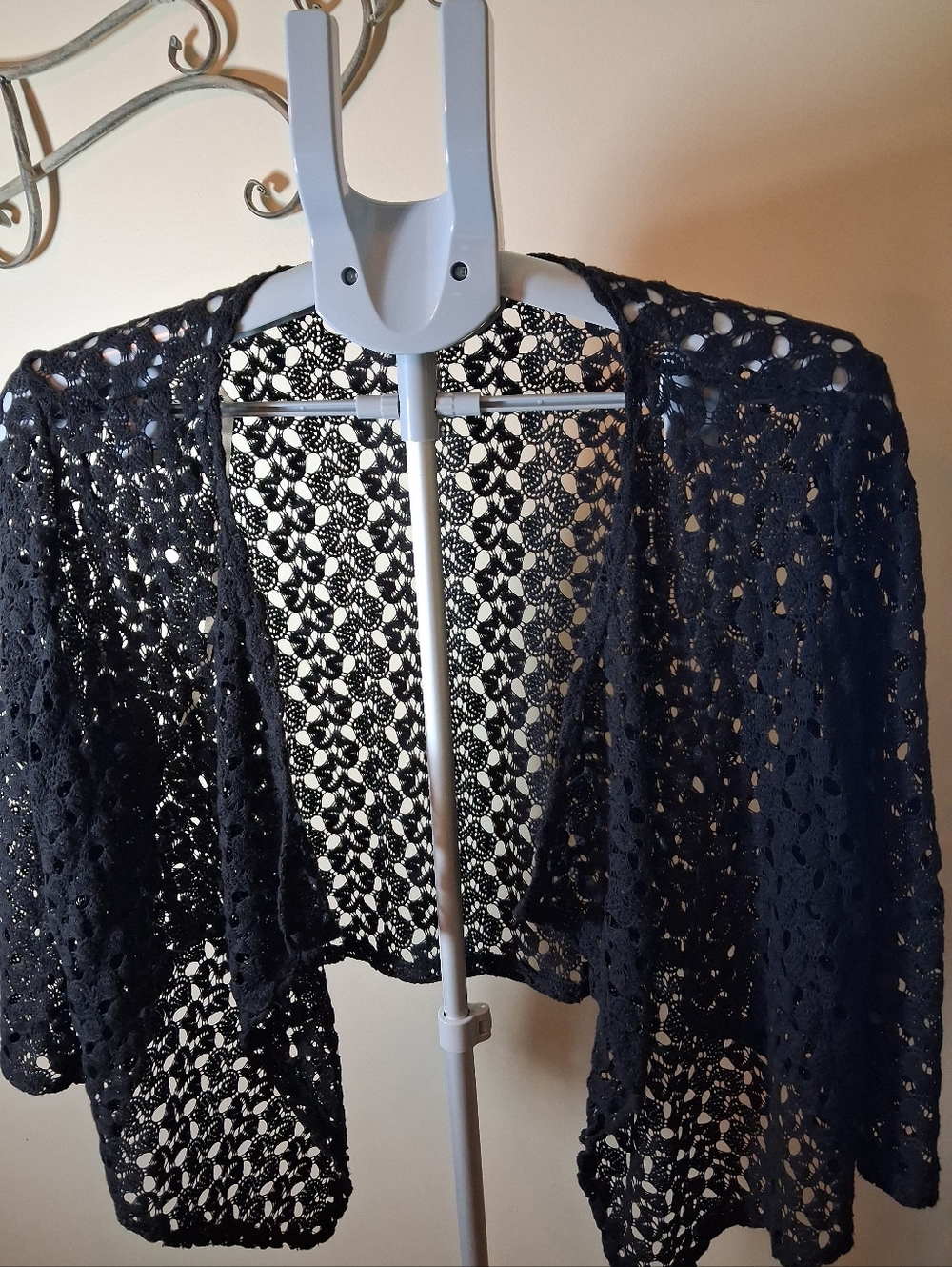 Black Open Front Crochet Cardigan - Picture 1 of 3